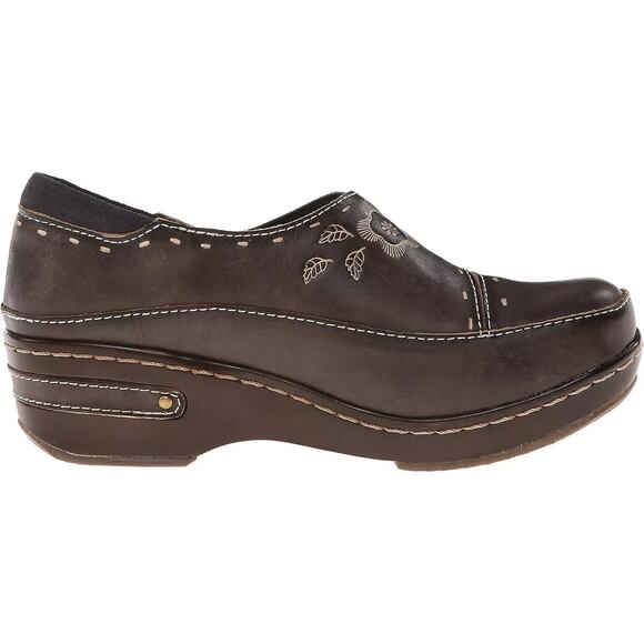 L'Artiste by Spring Step Womens Burbank Floral Leather Slip-On Clog -- Gray NEW - Picture 4 of 8
